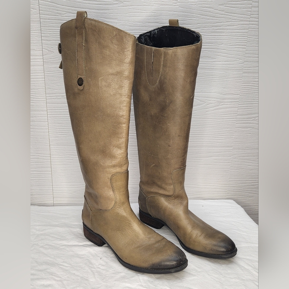 Sam Edelman Penny Boots Knee High Back Zip Riding Boot Olive Leather Size 8.5